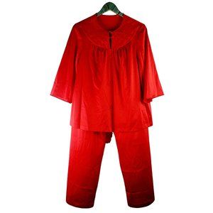 Vintage 70's Vanity Fair TWO Piece Valentine Red High Rise Pajama Pant Set, Sz M